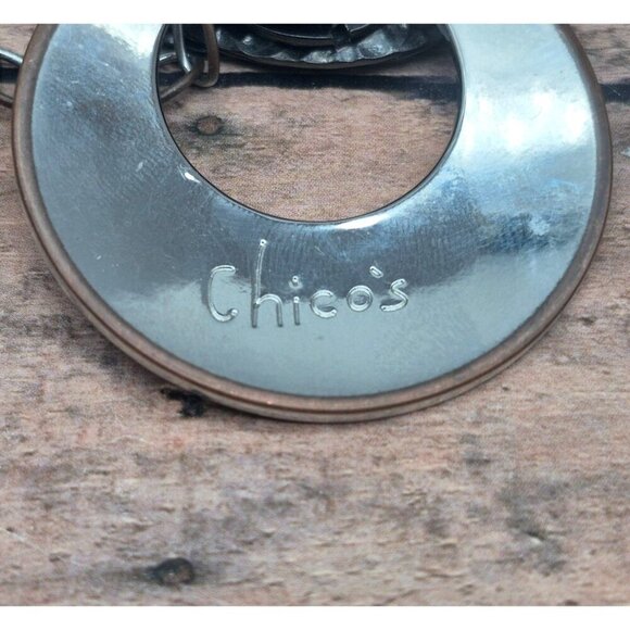 Chico's Hammered Link Textured Circle Pendant Necklace 20" Statement Piece - Picture 9 of 9